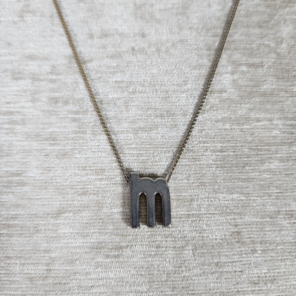 Vintage silver-tone lowercase letter "m" initial pendant necklace 16"